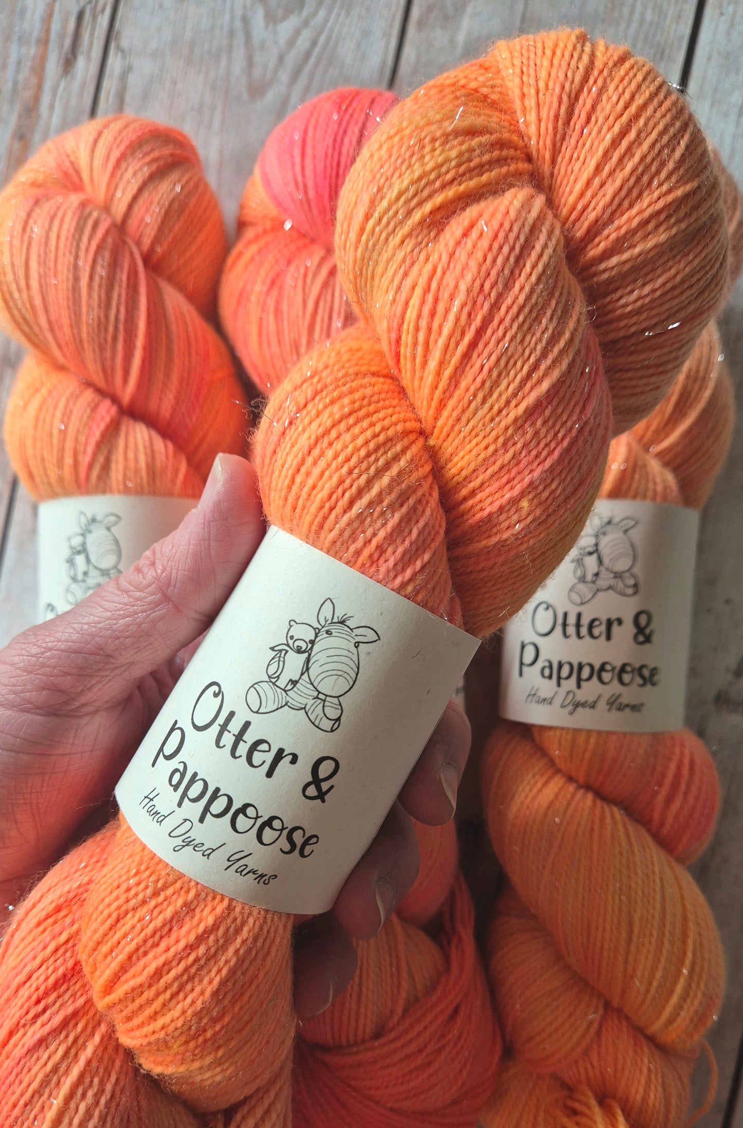 Tequila Sunrise Hand dyed yarn - 4ply Merino nylon, 4ply Sparkle