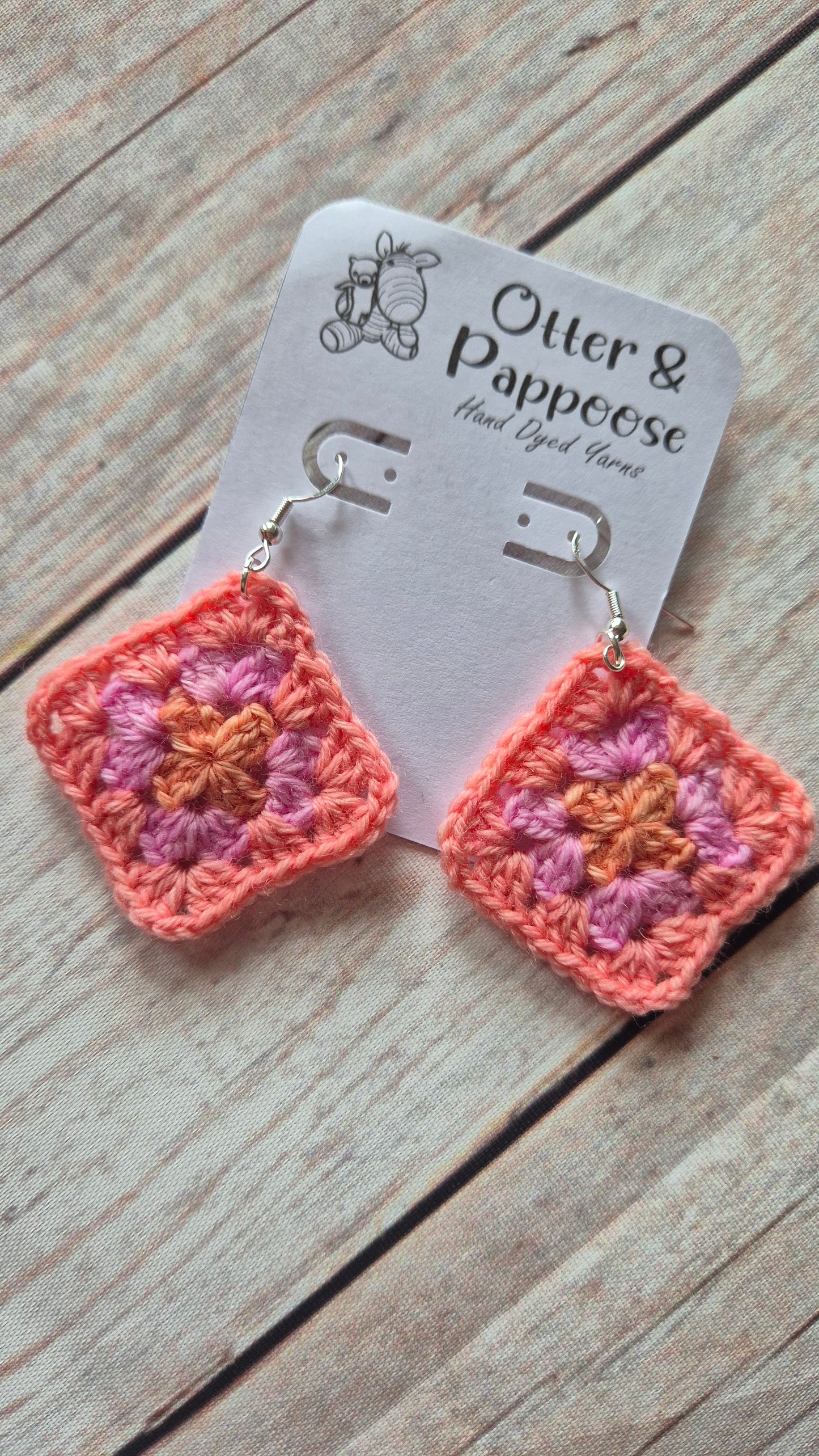 Large Granny Square Earrings - Hook 925 Silver