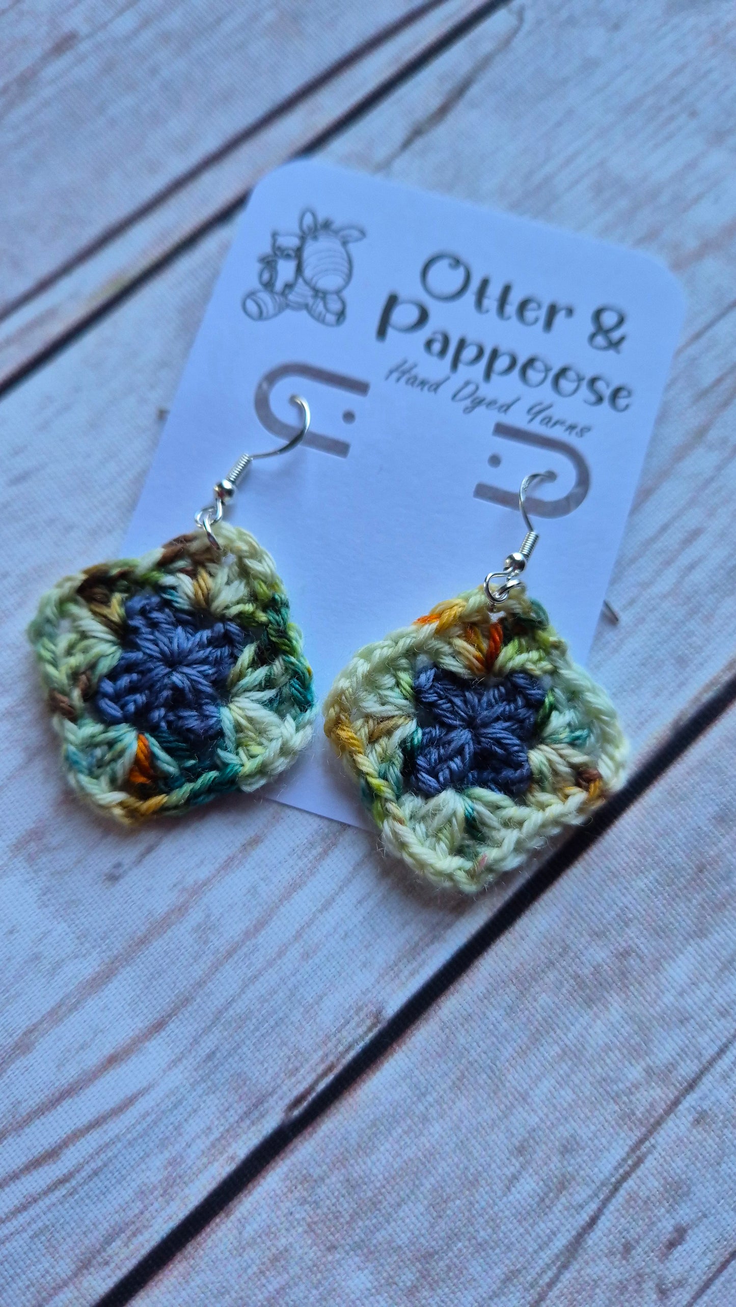 Granny Square Earrings - Two tone design - Hook 925 Silver