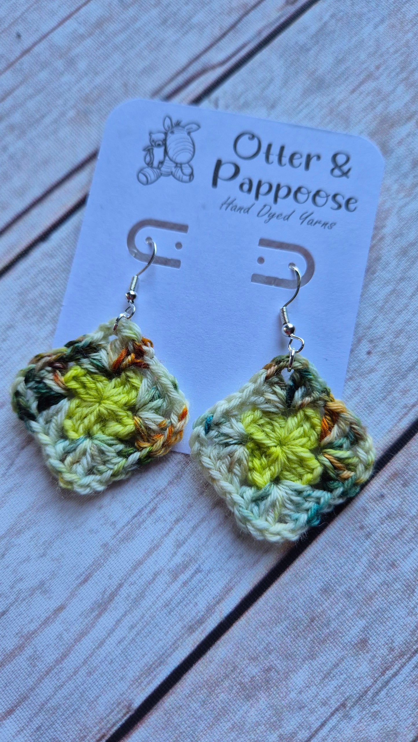 Granny Square Earrings - Two tone design - Hook 925 Silver