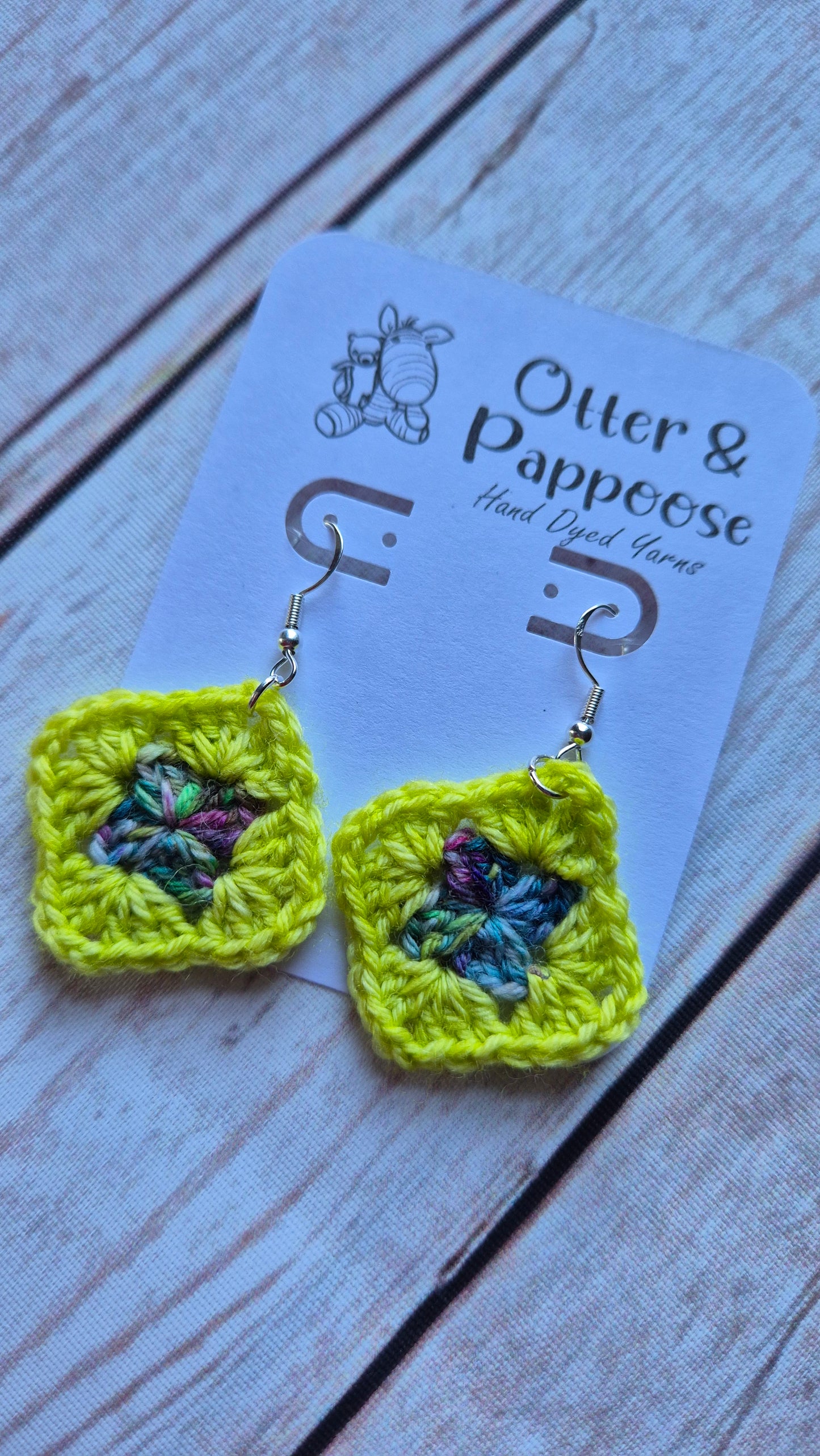 Granny Square Earrings - Two tone design - Hook 925 Silver
