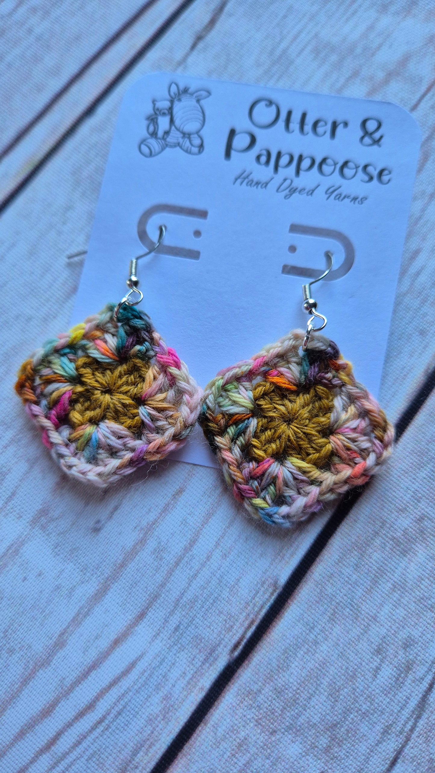Granny Square Earrings - Two tone design - Hook 925 Silver