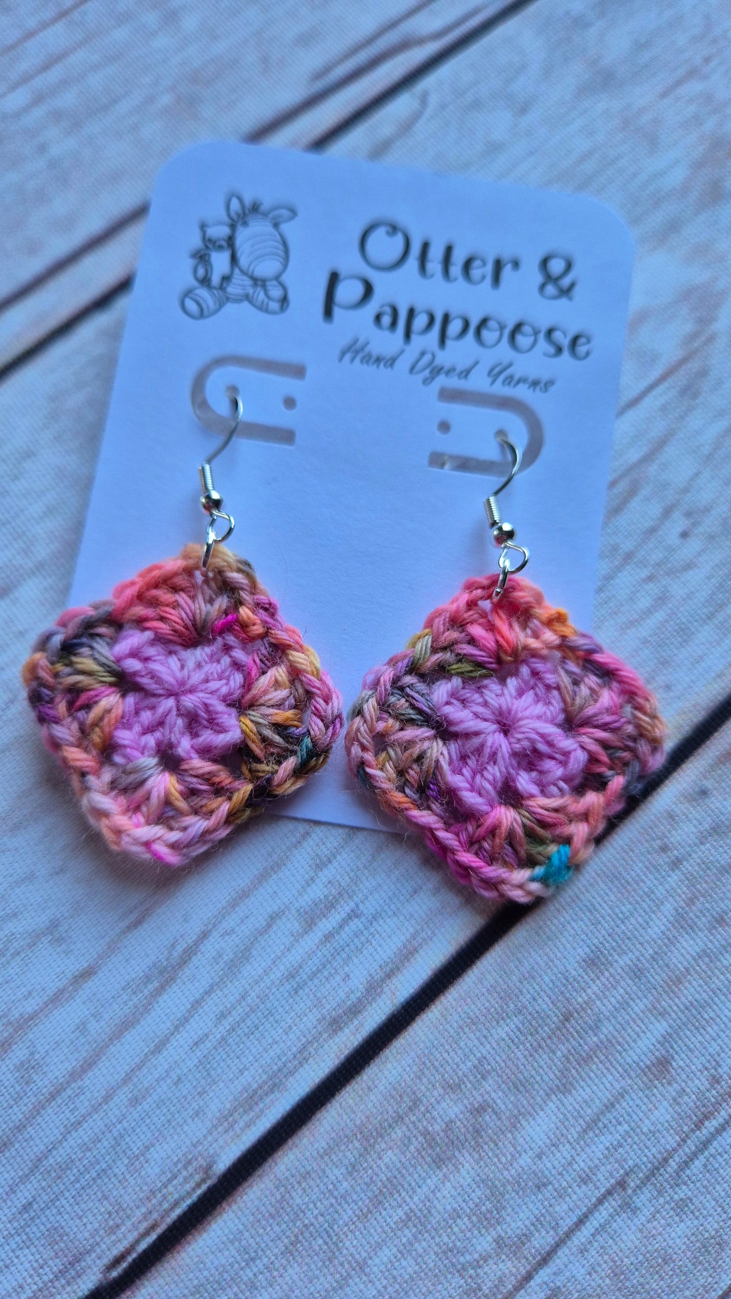 Granny Square Earrings - Two tone design - Hook 925 Silver