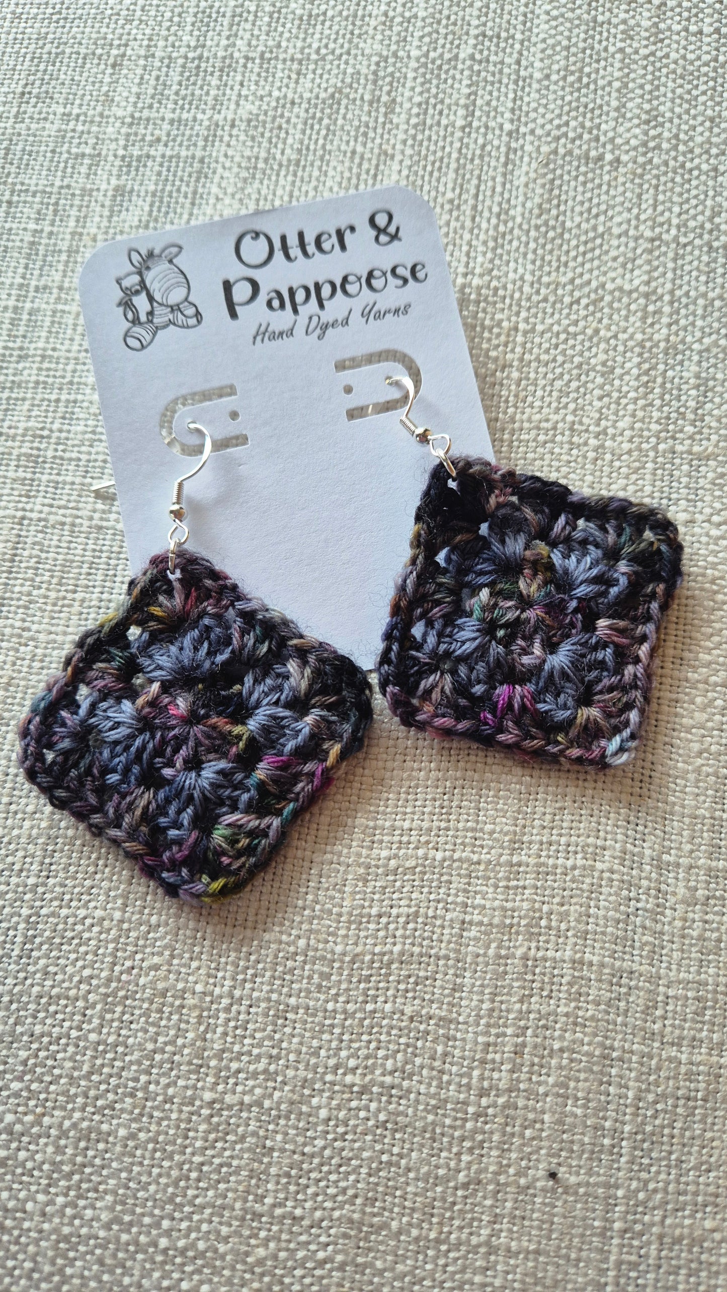 Large Granny Square Earrings - Hook 925 Silver
