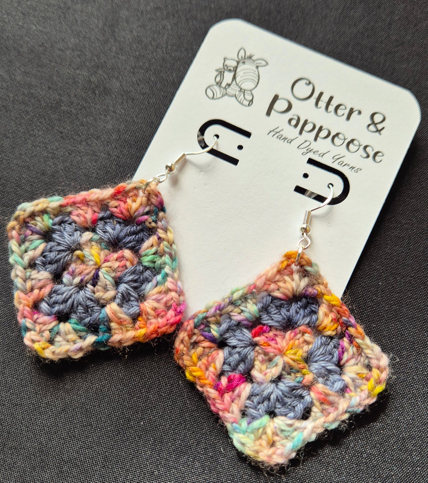 Large Granny Square Earrings - Hook 925 Silver