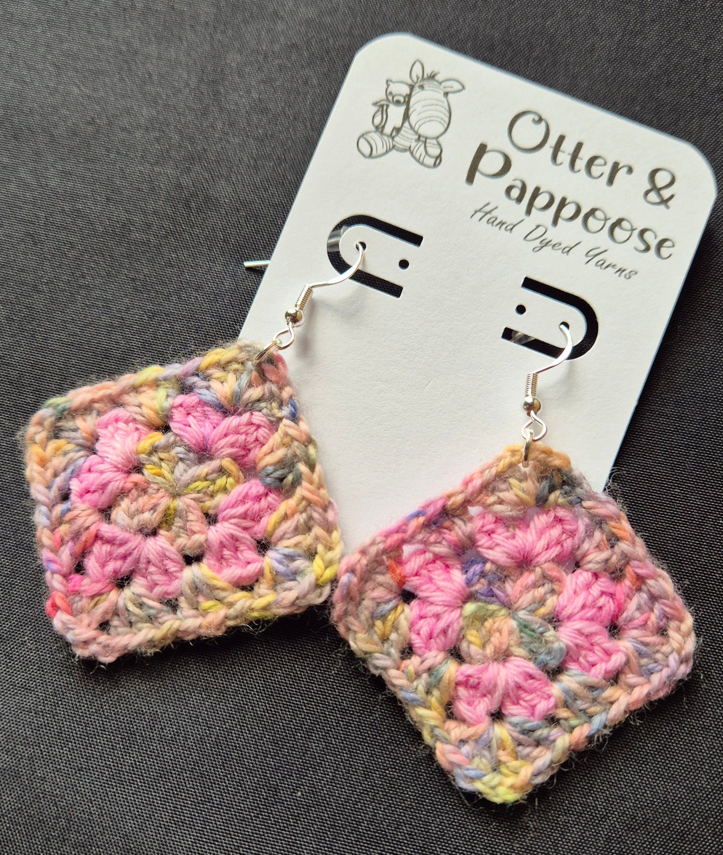 Large Granny Square Earrings - Hook 925 Silver