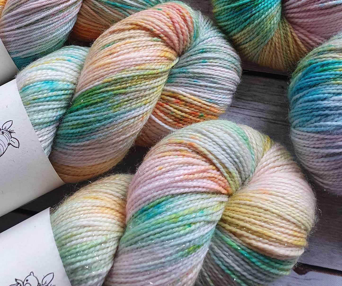 Rainbow Drops - Hand dyed yarn - 4ply Merino nylon, 4ply & DK Donegal Nep/Merino, 4ply & DK Sparkle, DK Boucle
