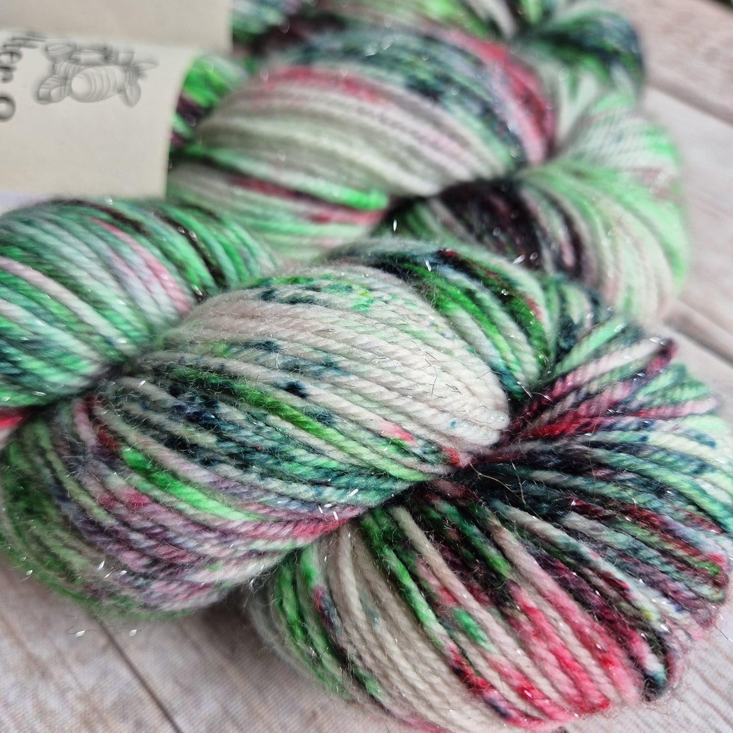 Naughty Elf - Hand dyed yarn - DK Merino nylon, DK Sparkle