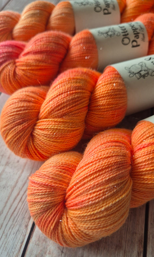 Tequila Sunrise Hand dyed yarn - 4ply Merino nylon, 4ply Sparkle