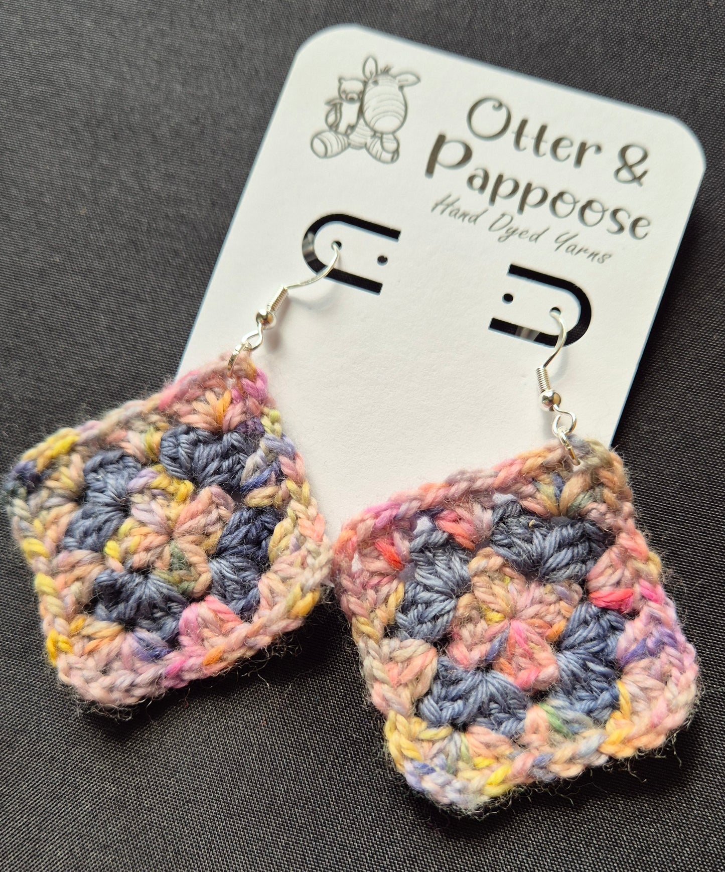 Large Granny Square Earrings - Hook 925 Silver