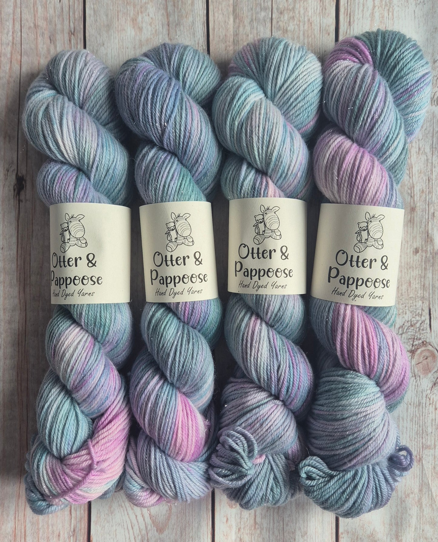 Misty Morning - Hand dyed yarn - 4ply Merino nylon, 4ply Sparkle, 4ply Alpaca