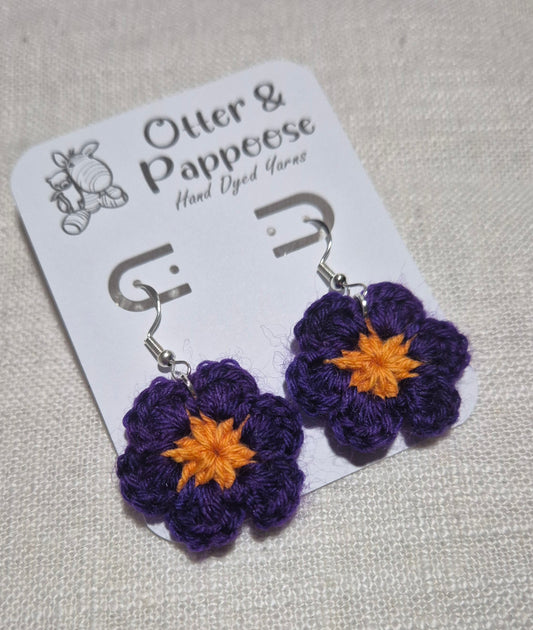 Flower Earrings - Hook 925 Silver - Deep Purple with Orange